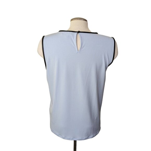 Karl Lagerfeld Women Sleeveless Top M Icy Blue Floral Appliqué Faux Leather Trim - Picture 4 of 7